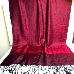 Biba Elegant Red and Black Scarf with Fringe Viscous 28” x 70”